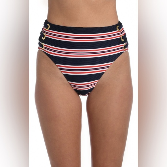 La Blanca Other - NWT La Blanca Sailor Stripe High-Waist Bikini Bottom Size 10 Nautical